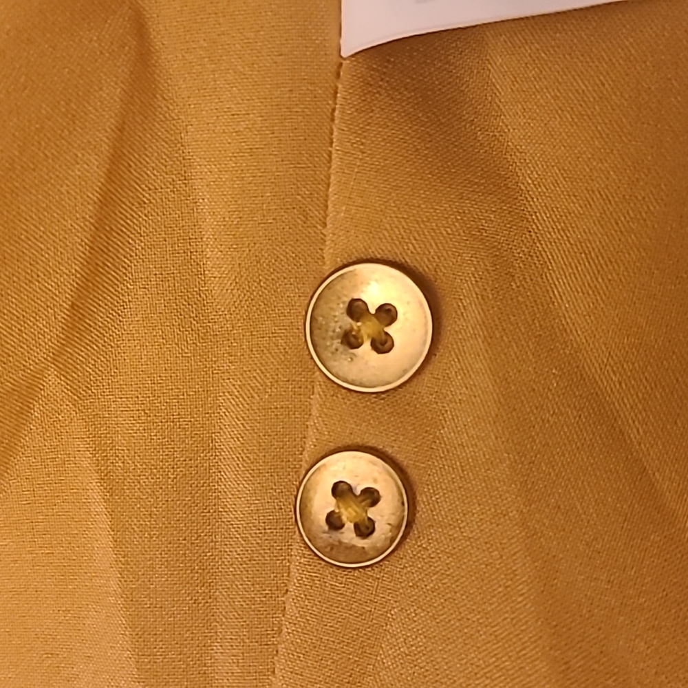 Ruffle-Sleeve Floral Button-Front Dress in Tonal Botanical Gold Yellow Size 2 - Picture 13 of 15